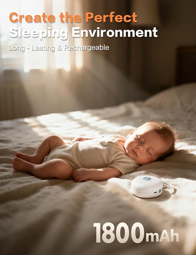 Portable Sound Noise Machine for Baby Kids Adult with 21 Natural Soothing Sounds, Memory Function, 32 Levels of Volume, Powerful Battery, Noise Canceling, Sleep Sound Timer Therapy for Home, Travel