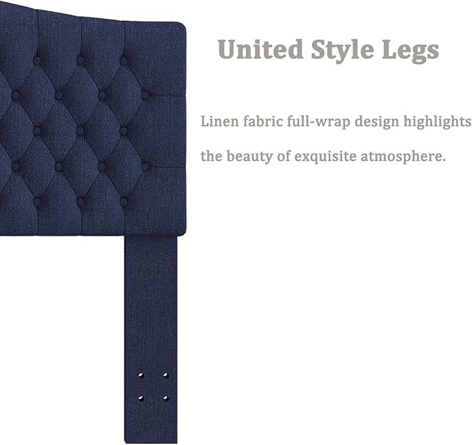 Befurtori King Headboard Only, Upholstered Headboard for Adjustable Bed Linen Tufted Cal King Size Wall Mounted Head Board with Solid Wood Legs Head Board, Navy Blue