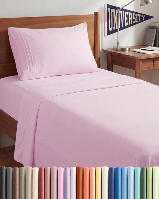 Twin XL Size 3 Piece Sheet Set - Comfy Breathable & Cooling Sheets - Hotel Luxury Bed Sheets for Women & Men - Deep Pockets, Easy-Fit, Soft & Wrinkle Free Sheets - Light Pink Oeko-Tex Bed Sheet Set