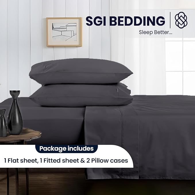 SGI bedding 100% Egyptian Cotton Sheets Queen Size – 600 Thread Count Sheets Set, Soft, Cooling, 15" Deep Pocket, Luxury Hotel Bedding, Breathable, Durable - Dark Gray