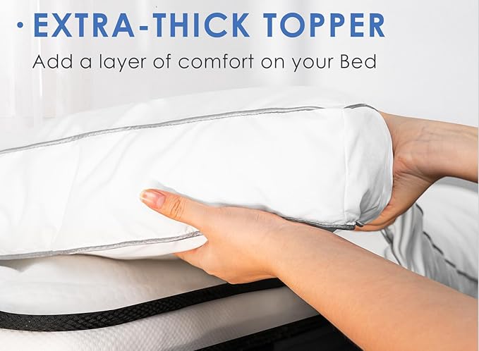 Marine Moon Twin XL Mattress Topper, Cooling Plush Bed Topper Soft Thick Pillow Top Mattress Toppers, 3 Inch Feather Down Alternative Pad Cover for College Dorm, Back Pain Relief, XL Twin 39" x 80"