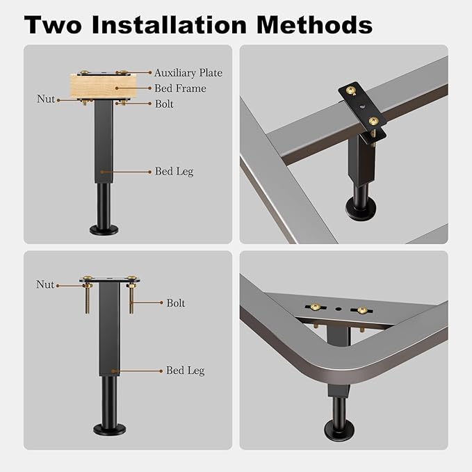 Bed Support Legs, 6PCS Replacement Adjustable Bed Risers, 6.2-8 in Heavy Duty Metal Furniture Feet with Non-Slip Rubber Base for King Queen Slats, Couch, Table, Sofa