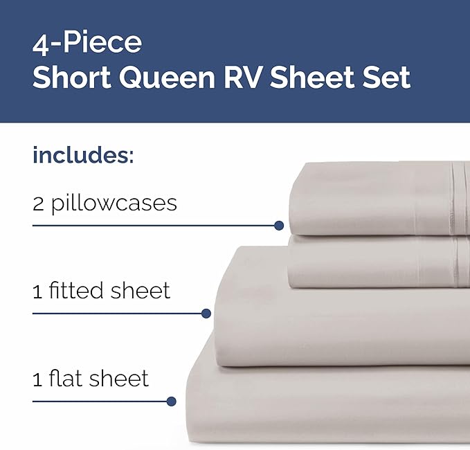 Short Queen Size 4 Piece Sheet Set - RV Short Queen, Ultra-Soft, Breathable & Cooling Bed Sheets Set w/ Deep Pockets - Hotel Luxury Bedding for Women & Men - Wrinkle Free & Fade Resistant - Light Grey