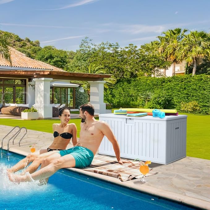 YITAHOME XL 180 Gallon Large Deck Box,Outdoor Storage for Patio Furniture Cushions,Garden Tools,Waterproof,Lockable (White)