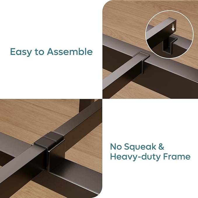 Bestier Queen Size Bed Frame with Headboard and Charging Station,Platform Metal Bed Frame with LED Light,Non-Slip Bed Frame, Noise-Free, Easy Assembly,Walnut