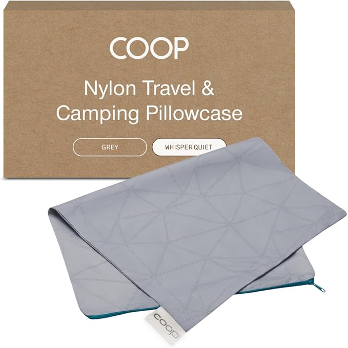 Coop Home Goods Nylon Camping and Travel Pillow Cover, Waterproof Camping Pillow Protector, Zippered Cover, Washable Travel Pillowcase (Grey)
