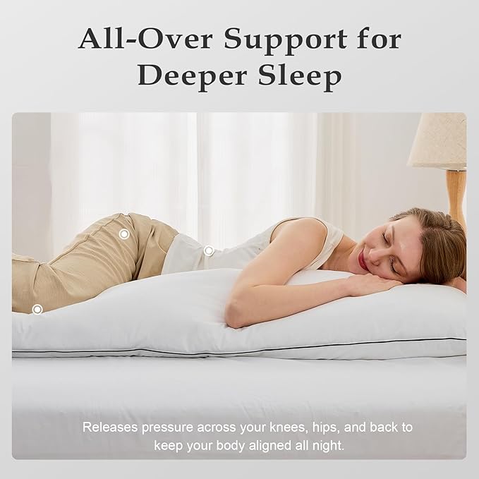 DWR Goose Feather Down Body Pillow – Full Body Support Pillow, Organic Cotton Cover, Medium Support for Side Sleepers, Back, Hip & Knee Comfort, 20x54, Pack of 1