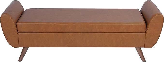HomePop Modern Storage Bench with Wood Legs |Homepop Home Décor|Bench with Storage for Living Room & Bedroom - Cognac Brown Faux Leather