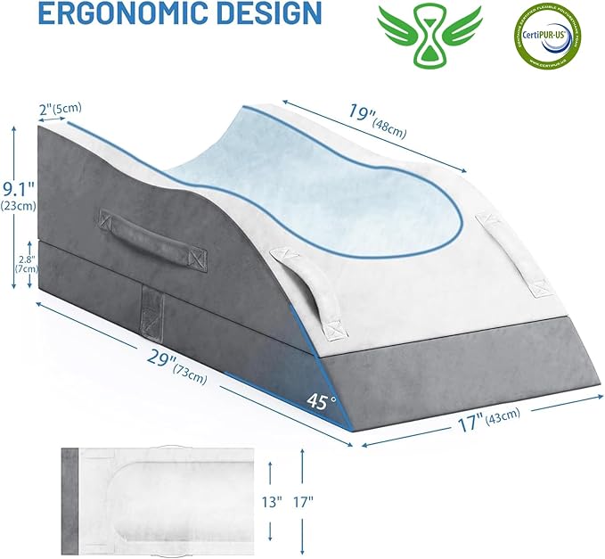 Double Leg Elevation Pillows, Wedge Pillow for After Surgery, Memory Foam Support Adjustable, Comfort Care for Back Knee Hip Ankles Pain, Knee Pillow for Sleeping Blood Circulation Dark Grey & White