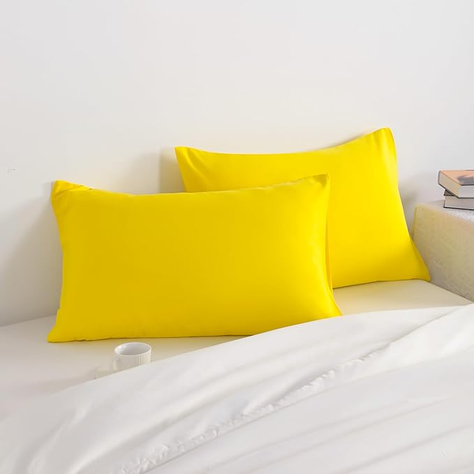 NTBAY King Pillow Cases Set of 2, 2 Pack Brushed Microfiber 20x40 Pillow Cases, Soft, Wrinkle, Fade, Stain Resistant Yellow Pillow Cases with Envelope Closure, 20x40 Inches, Yellow