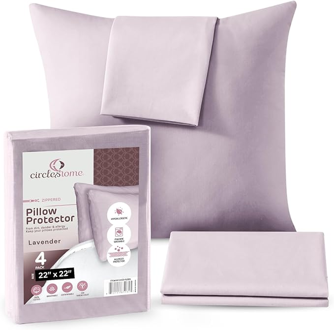 CIRCLESHOME Throw Pillow Protectors - 100% Cotton Breathable Pillowcases - 22 X 22 Square Pillowcases - Protects Pillows from Dirt, Dust and Debris (Square Pillow - 2 Pack- 22x22)