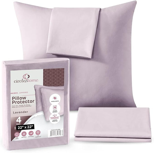 CIRCLESHOME Throw Pillow Protectors - 100% Cotton Breathable Pillowcases - 22 X 22 Square Pillowcases - Protects Pillows from Dirt, Dust and Debris (Square Pillow - 4 Pack- 22x22)