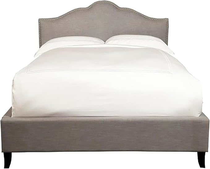 Pemberly Row Traditional Upholstered King Bed, Polyester-Linen Fabric, Falstaff Gray Finish, Nailhead Trim, Kiln-Dried Hardwood Frame, 80"x89"x54", Elegant Bedroom Furniture for Adjustable Bed Frames