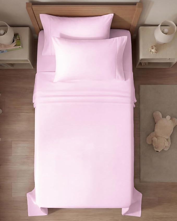 Twin 4 Piece Sheet Set - Comfy, Breathable & Cooling - Hotel Luxury Bedding for Women, Men, Kids, Teens & Children - 1 Flat & 1 Fitted Sheet & 2 Pillowcases w/ Deep Pockets - Wrinkle Free - Light Pink