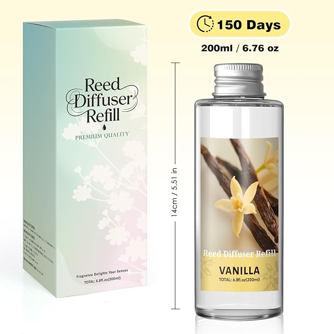 SCENTORINI Reed Diffuser Oil Refill, Vanilla Diffuser Oil 6.76 Fl Oz, Natural Scented Essential Oil Refill Long Lasting Summer Home Fragrance for Room Spa Aromatherapy Bathroom Home Hotel Decor