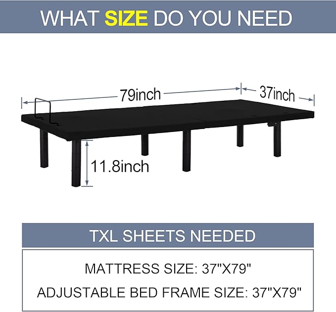 Fromann Adjustable Electric Twin XL Bed Base Frame with Massage,USB Type-C Ports, Zero Gravity, Under Bed Led Lighting and Three Leg Height (with Synchronization Connector) (Black)