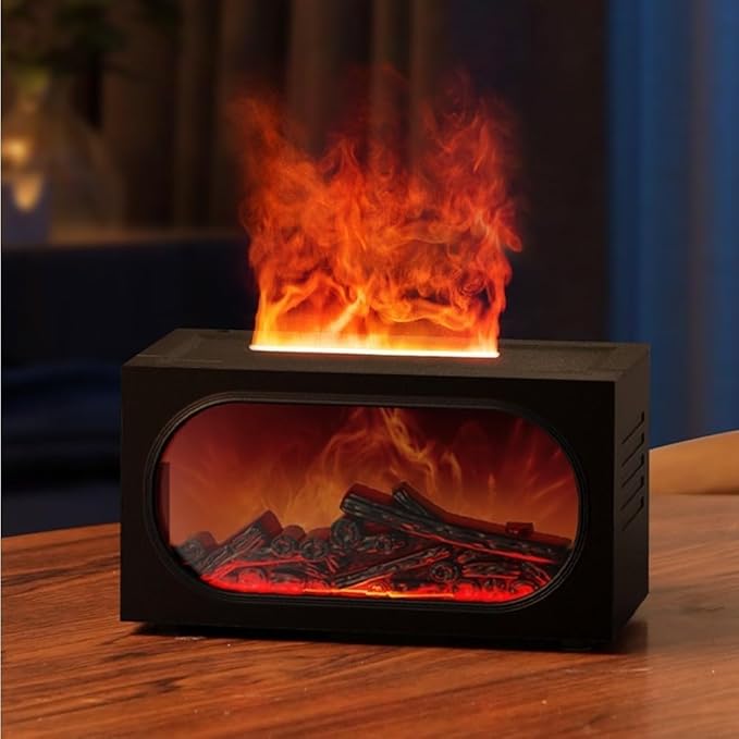 Fireplace Flame Air Diffuser Humidifier, Essential Oil Diffuser for Home, 140ML Ultrasonic Cool Mist Humidifier with Control and 7 Colors Light, 3D Fireplace-Style Humidifier for Home, Room, Auto-Off