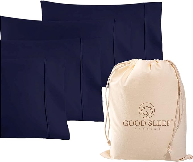 1000 TC Navy Blue King Pillowcases Set of 4 100% Egyptian Cotton Pillow Cases with Long Staple Cotton & Sateen Weave, Silky Soft Hotel - Like Bed Pillow Covers for Comfy Sleeping, Snug Fit