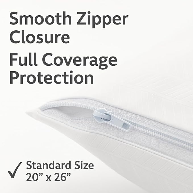4-Pack Zippered Pillow Protectors – Standard Size 20x26, Soft Quiet Polyester Covers, White – Dependable Industries Inc. Essentials
