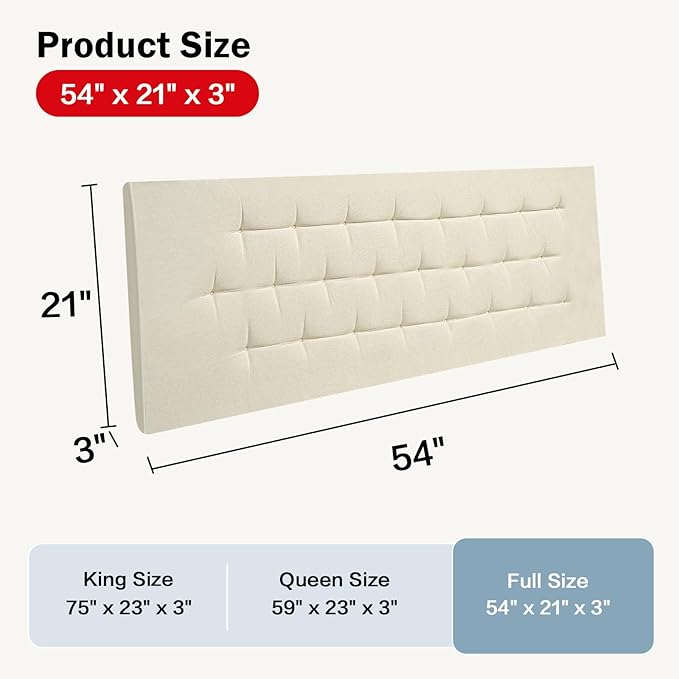 Upholstered Headboard Full Size, 54" x 21" Easy No-Tools Wall Mounted Bed Headboards, Modern Linen Button Diamond Tufted Design, Beige