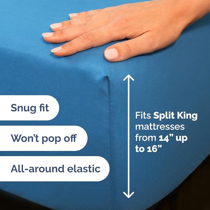 Flex Top Split Head King 4 Piece Sheet Set - Ultra-Soft, Breathable & Cooling Bed Sheets Set - Hotel Luxury Bedding for Women & Men with Deep Pockets - Wrinkle and Fade Free - Oeko-Tex - Denim Blue