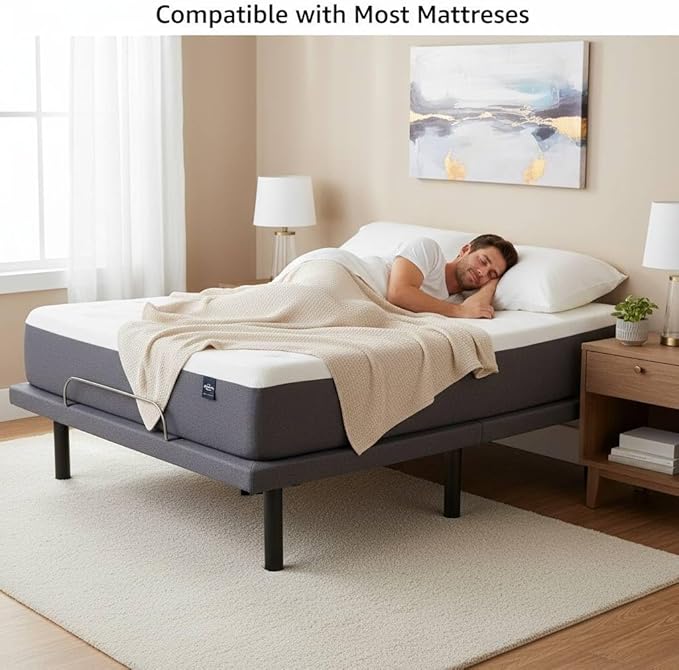 Naomi Home Idealbase Twin XL Adjustable Bed Base with Massage, USB Ports, Under-Bed Light, Wireless Remote, 800 Lb Capacity, Gray Metal Frame, Easy Assembly for Personalized Comfort and Relaxation
