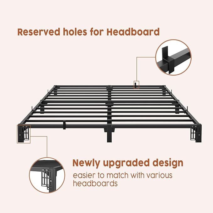 GarveeHome 6 Inch Full Bed Frame, Heavy Duty Metal Platform Bed Frame with Iron Slat Support, No Box Spring Needed, Tool-Free Assembly, Supports 800 Lbs