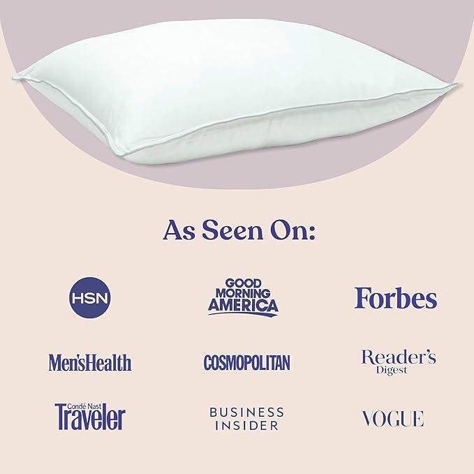 FluffCo Basics Down Alternative Bed Pillows - Cooling Cotton Shell with Supportive Gel-Fiber Fill - Pillows for Side, Back, and Stomach Sleepers - Made in USA - Standard/Queen Size, Set of 2