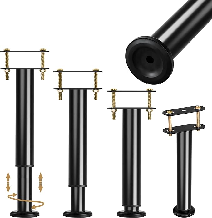 4Pcs Adjustable Height Bed Support Legs, 6-9 Inch Metal Under Bed Frame Support Legs, Extra Sturdy Bed Legs Replacement Parts with Rubber Non-Slip Base for King Queen Frame Wooden Center Slat