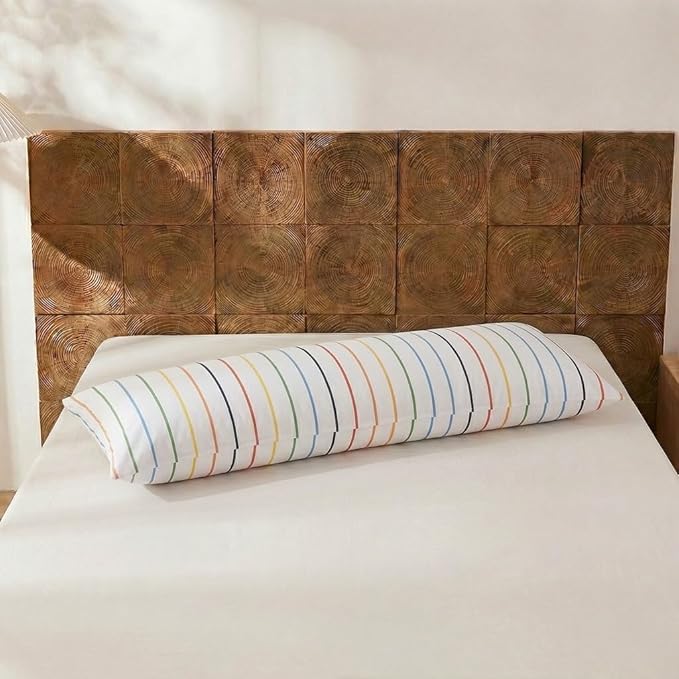 Merryword Body Pillow Cover 20x54inches, 100% Cotton Pillow Case, Rainbow Striped Pillowcase, Luxury Linen Like Pillowcase, Soft Breathable Pinstripe Long Pillowcase, 1-Piece