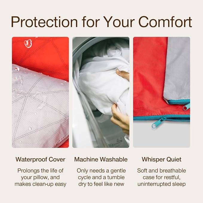 Coop Home Goods Nylon Camping and Travel Pillow Cover, Waterproof Camping Pillow Protector, Zippered Cover, Washable Travel Pillowcase (Red)