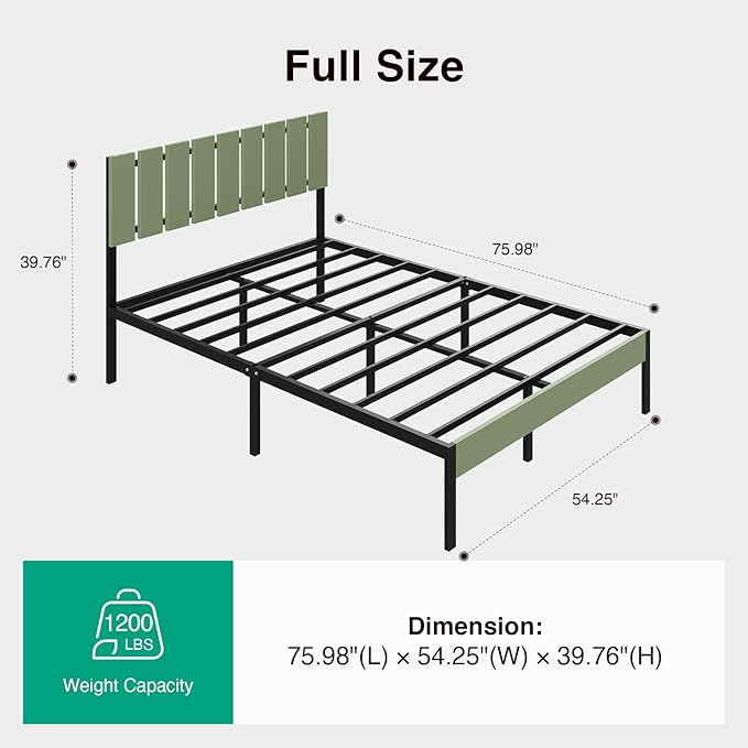 Novilla Full Size Bed Frame with Modern Wooden Slatted Headboard, Easy Assembly, Heavy Duty Metal Platform, Noise-Free, Under-Bed Storage, No Box Spring Needed