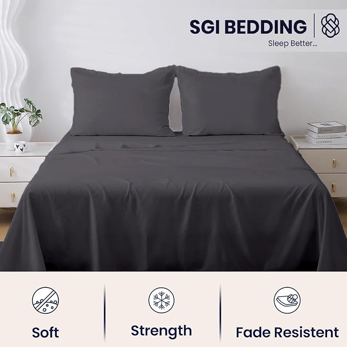 SGI bedding 100% Egyptian Cotton Sheets Full Size – 600 Thread Count Sheets Set, Soft, Cooling, 15" Deep Pocket, Luxury Hotel Bedding, Breathable, Durable - Dark Gray