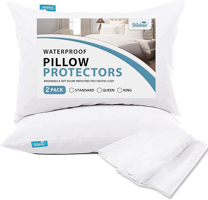 Pillow Protector 100% Waterproof & Noiseless Pillow Cover Pillow Protectors with Zipper Standard Size 2 Pack 20 x 26 Inches Pillow Cases Machine Washable
