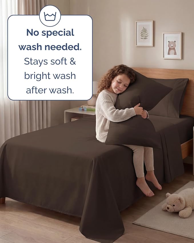 Twin 4 Piece Sheet Set - Comfy, Breathable & Cooling - Soft Hotel Luxury Bedding for Women, Men, Kids, Teens & Children - 1 Flat & 1 Fitted Sheet & 2 Pillowcases w/ Deep Pockets - Wrinkle Free - Brown