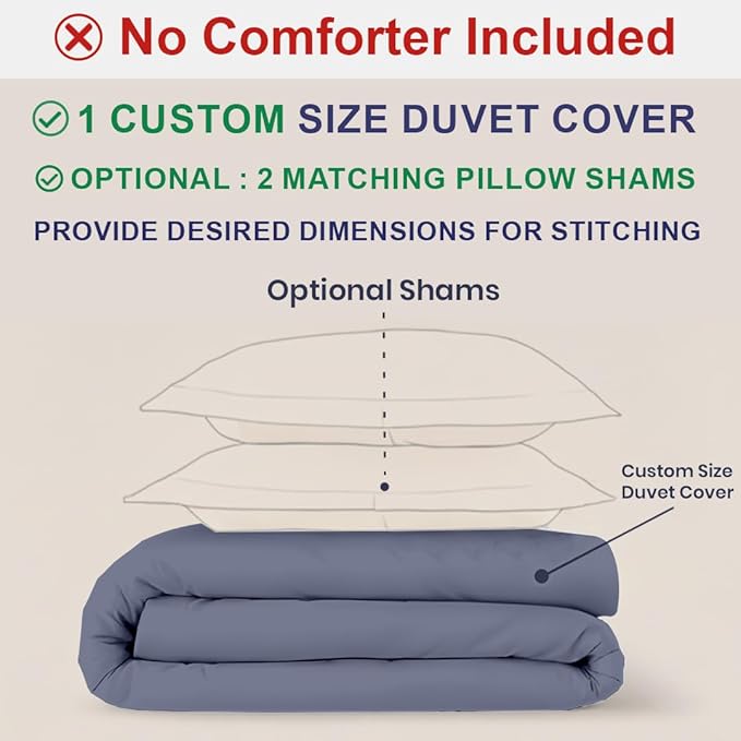 Kotton Culture Custom Duvet Cover - 100% Egyptian Cotton 600 Thread Count Soft Breathable Customizable Comforter Cover(Desired Dimensions)- Zipper Closure & 7 Internal Ties -Mediterranean Blue