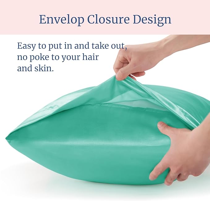 BEDELITE Satin Pillowcase for Hair and Skin, Super Soft and Cooling Similar to Silk Pillow Cases 2 Pack with Envelope Closure, Gift for Women Men(20"x30" Queen Size, Turquoise)