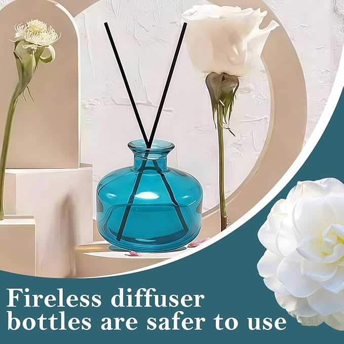 ericotry 1PCS Glass Diffuser Bottle Aromatherapy Jar Container Fragrance Essential Oil Reed Diffusers Bottle for DIY Replacement Reed Diffuser Sticks Set Home Fragrance Accessories (Dark Blue)