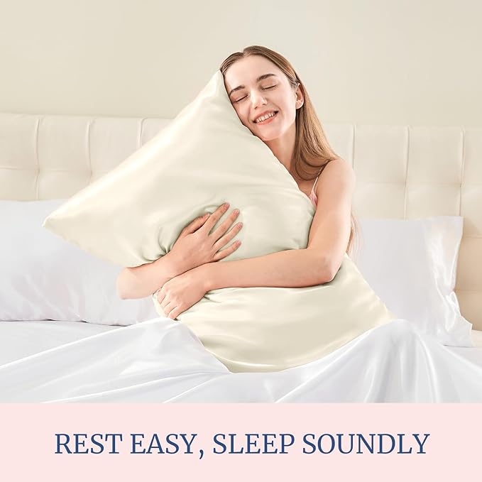 BEDELITE Satin Pillowcase for Hair and Skin, Super Soft and Cooling Similar to Silk Pillow Cases 2 Pack with Envelope Closure, Gift for Women Men(20"x40" King Size, Beige)