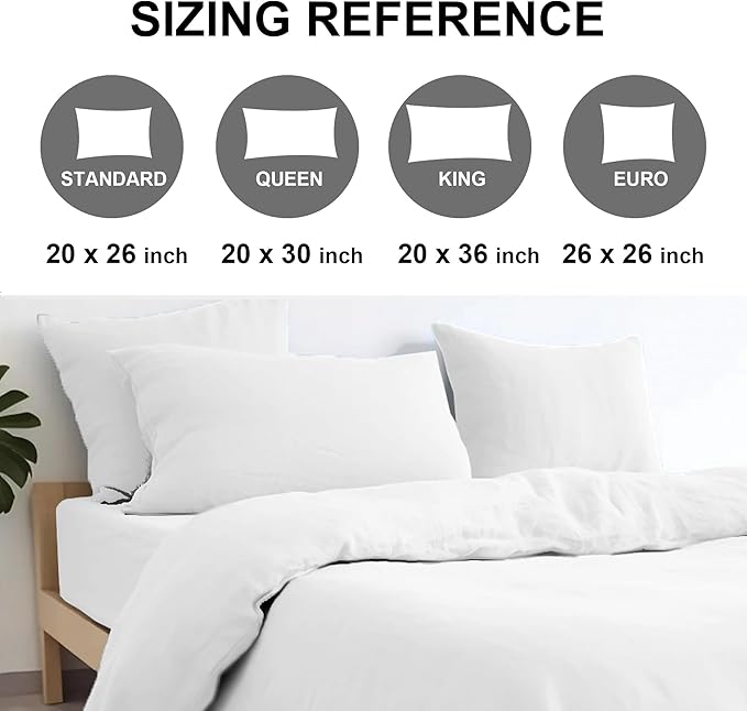CHUFFED Linen Pillow Cases 2 Pack 100% Linen Pillowcases, Breathable and Cooling Washed King Pillow Shams with Zipper Closure, 20x36 Inches,White