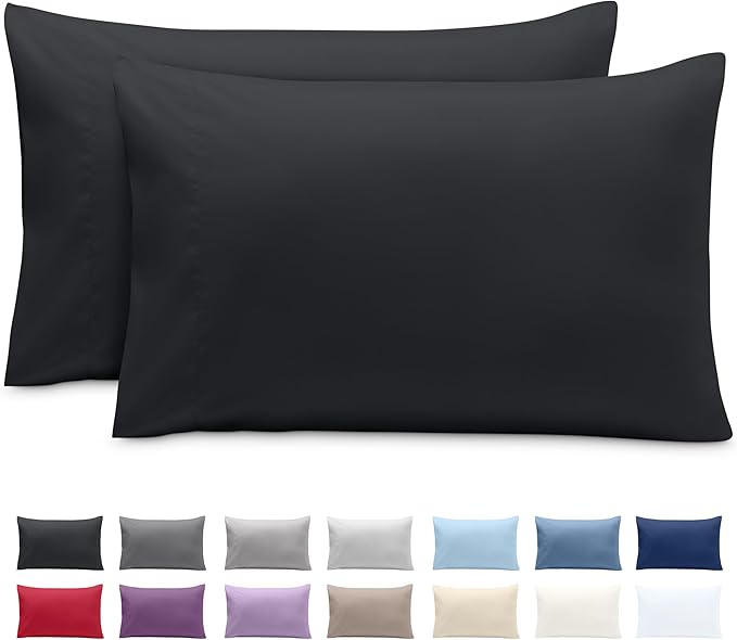 Bare Home Microfiber Pillow Cases - King Size 20x40 - Cooling Pillowcases - Double Brushed - Easy Care - Envelope Closure (King Pillowcase Set of 2, Black)