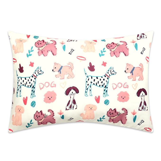 Cloele Kids Toddler Pillowcase Envelope Travel Pillowcase Baby Pillow Cover Fits Pillows Sized 12x16 or 13x18-1 Pack Soft Children’s Bedding Pillowslip Case for Boys and Girls -Cute Dogs