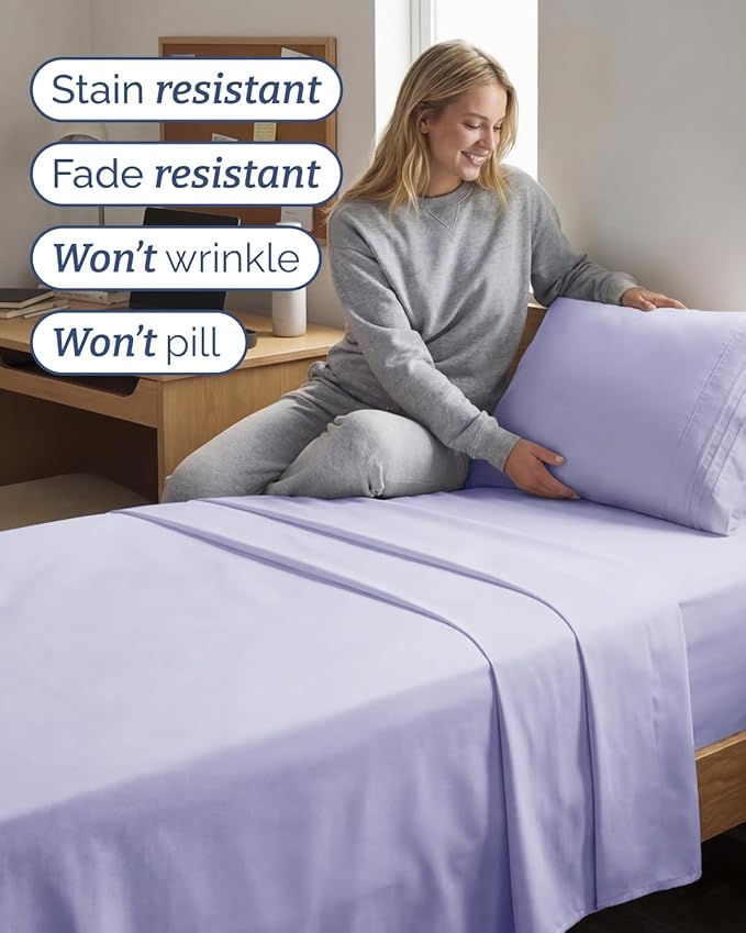 Twin XL 4 Piece Sheet Set - Comfy Breathable & Cooling - Hotel Luxury Bedding for Women, Men, Kids, Teens & Children - 1 Flat & 1 Fitted Sheet & 2 Pillowcases w/ Deep Pockets - Wrinkle Free - Lavender
