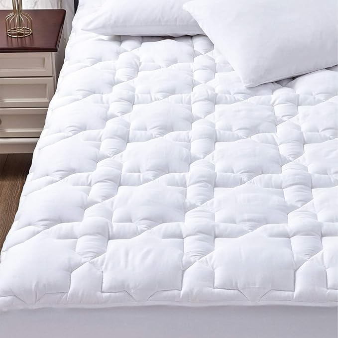 CozyLux Full Size Mattress Pad, 450GSM Quilted Cooling Cotton Top Mattress Topper, Extra Deep Pocket Fits 8-21 inches, Oeko-TEX Certified, Plush Soft & Breathable Bed Pad (54"x75", White)