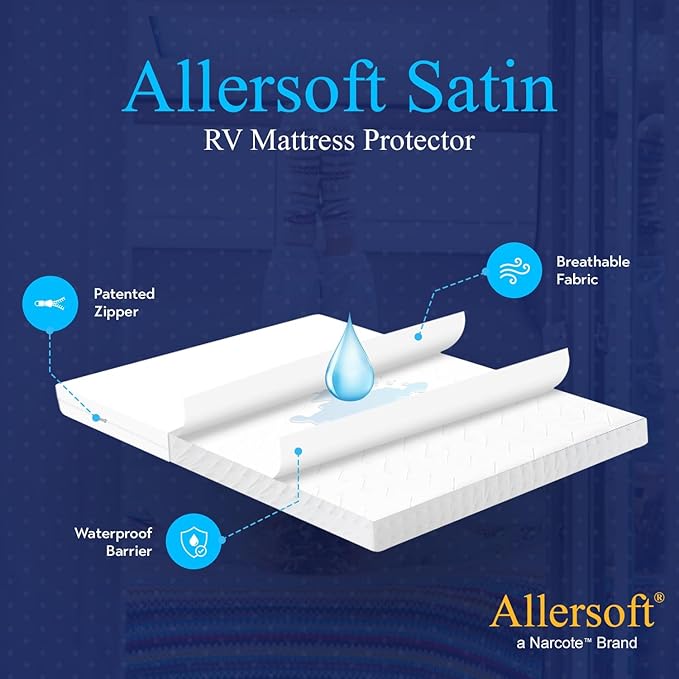 RV 6 Sided Zippered Mattress Protector with Secure Locking Zipper 28x72. Creates a Natural Seal Around Your Mattress from Dust, Pet Dander, Pollen, Liquids & More. Oeko-Tex Cert