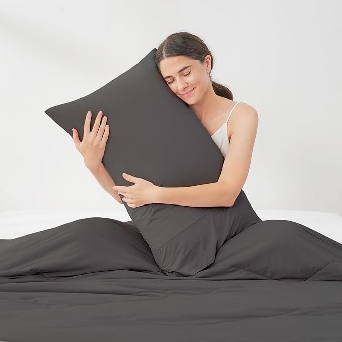 Cozy Bliss Cooling Pillow Cases for Hot Sleepers, Q-Max>0.45, King Size Set of 2, Soft & Silky Pillow Covers with Envelope Closure,Gift, Charcoal Gray, 20x36 Inches