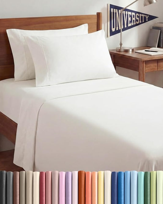 Twin XL 4 Piece Sheet Set - Comfy, Breathable & Cooling - Soft Hotel Luxury Bedding for Women, Men, Kids, Teens and Children - 1 Flat & 1 Fitted Sheet & 2 Pillowcases with Deep Pockets - Antique White