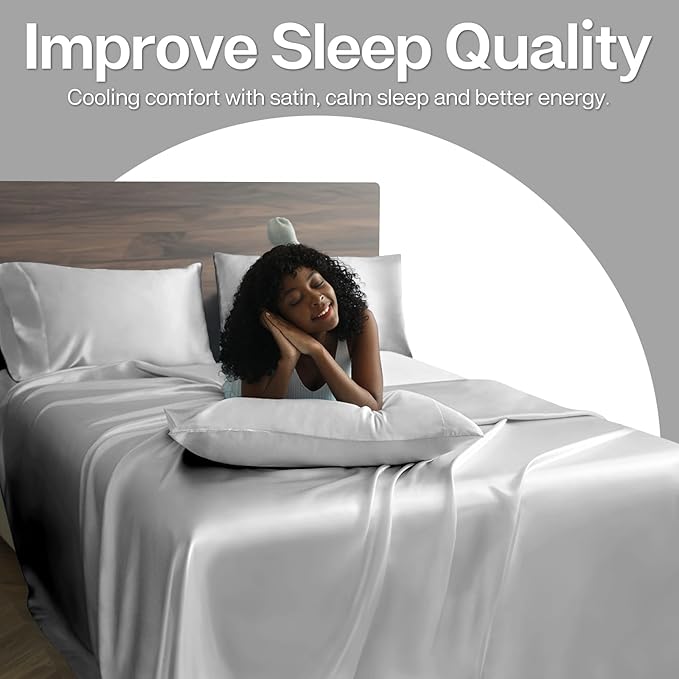 MR&HM Satin Pillowcase for Hair and Skin, Silk Satin Pillowcase 2 Pack, Standard Size Pillow Cases Set of 2, Silky Pillow Cover with Envelope Closure (20x26, Silver Grey)