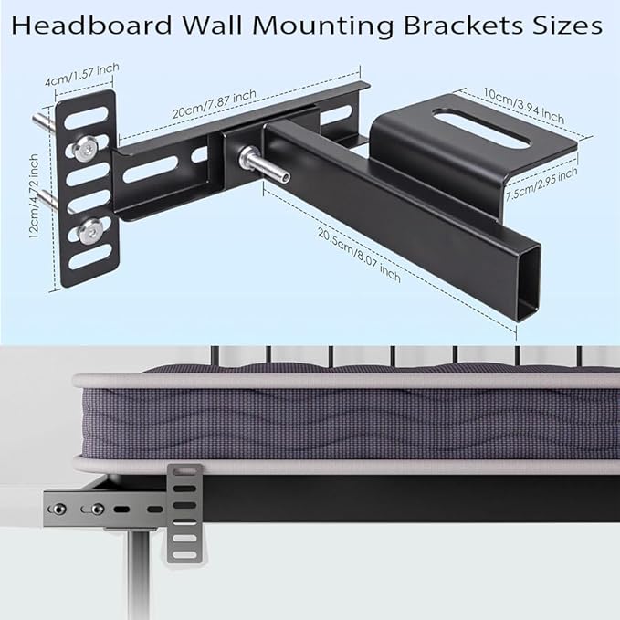 Adjustable Headboard Brackets for Metal Bed Frame Universal Brackets for Headboard with Footboard Extension Kit Fit Twin Full Queen King 2 Pcs Matte Black