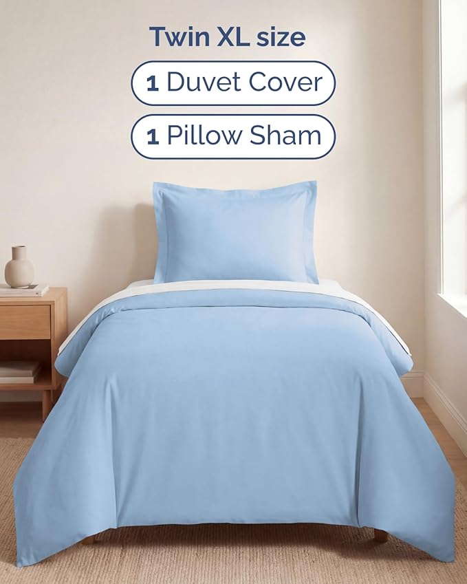 Duvet Cover Twin/Twin XL Size Set - Extra Soft Twin/Twin XL Duvet Cover 68" x 90" with 1 Pillow Sham - Hotel Luxury, Easy Care, Fade Free with Zipper Closures & Ties - Comfy & Breathable (Sky Blue)